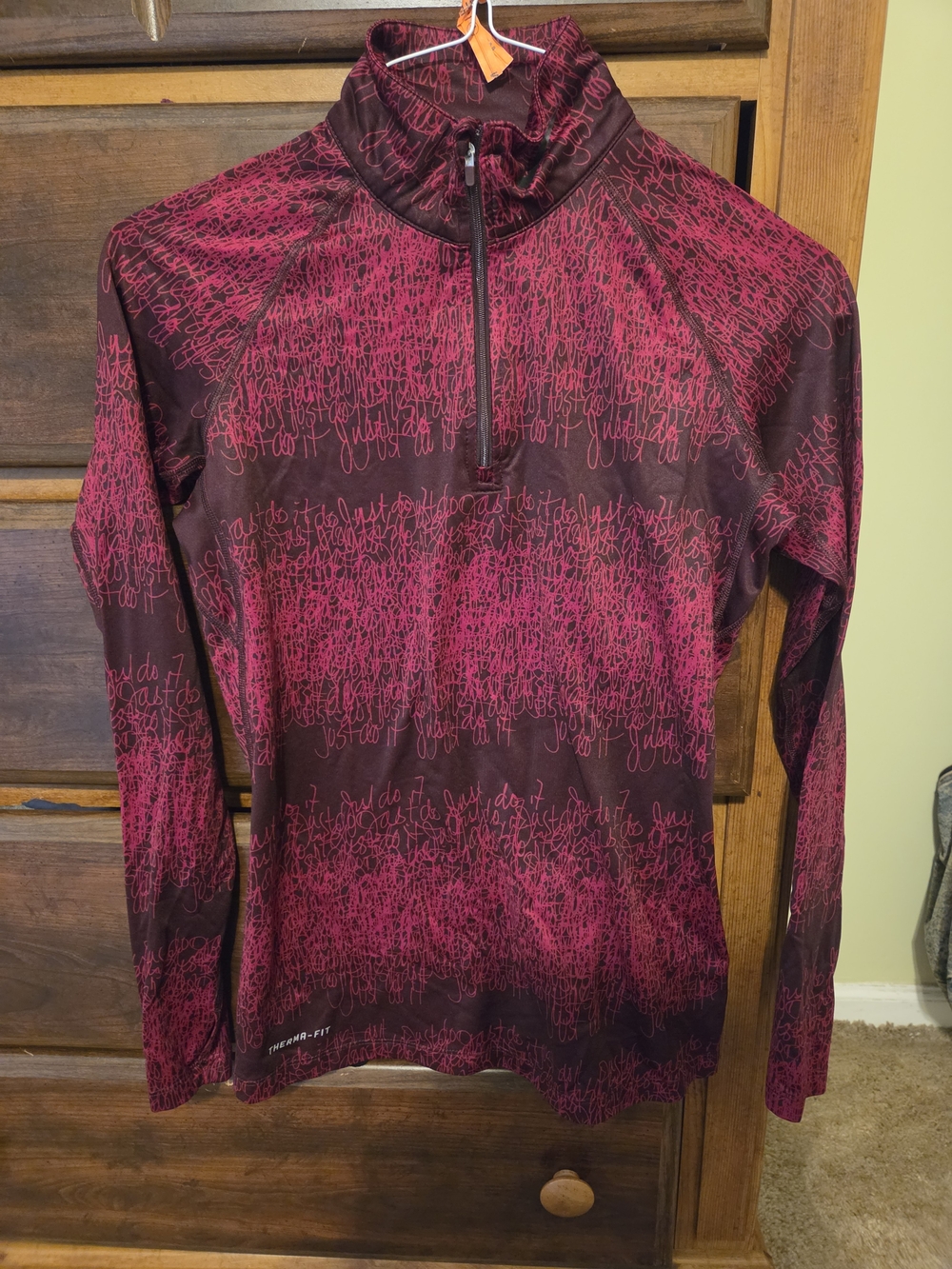 Nike Long-Sleeve Quarter-Zip Performance Top — Pink Script Print